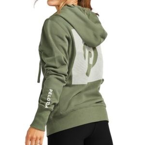 PELOTON Womens Large Olive Green Long Sleeve Full Zip Hooded Sweatshirt LL13
